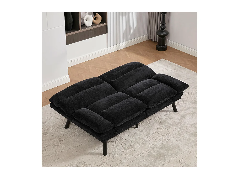 Canapé 2 places chenille ergonomique assise dossier accoudoirs réglables pieds métal confort stable noir