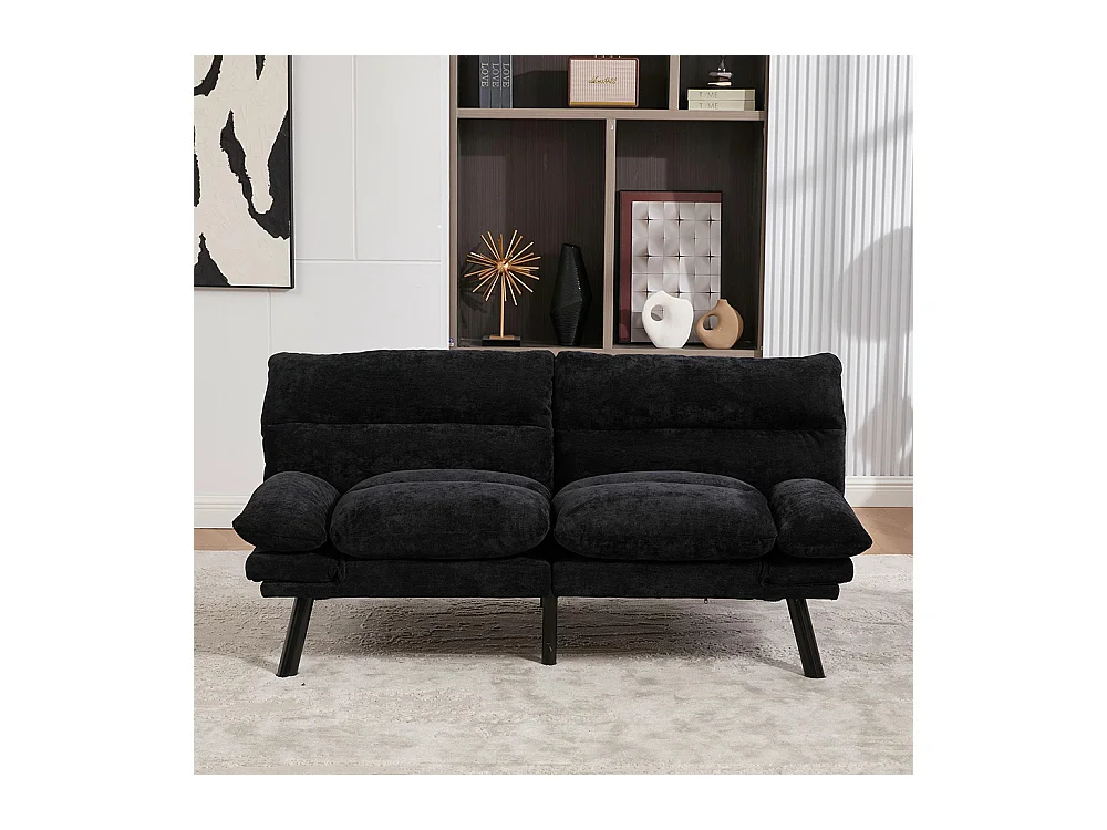 Canapé 2 places chenille ergonomique assise dossier accoudoirs réglables pieds métal confort stable noir
