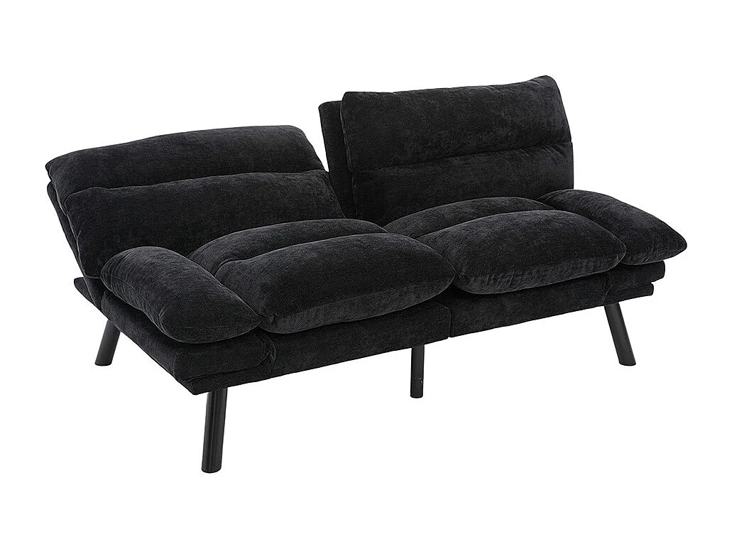 Canapé 2 places chenille ergonomique assise dossier accoudoirs réglables pieds métal confort stable noir