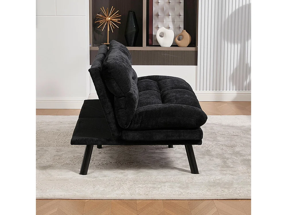 Canapé 2 places chenille ergonomique assise dossier accoudoirs réglables pieds métal confort stable noir