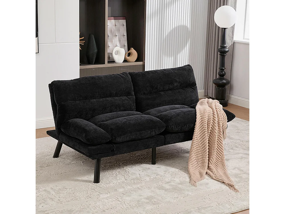 Canapé 2 places chenille ergonomique assise dossier accoudoirs réglables pieds métal confort stable noir