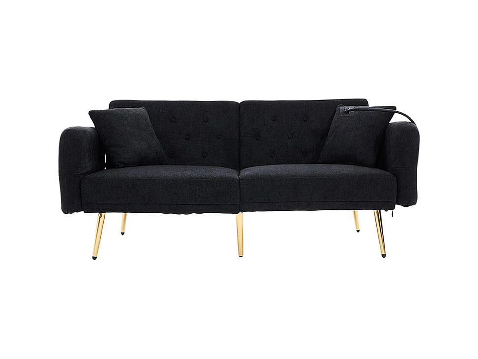 Canapé convertible 2 places dossier ajustable USB poche support téléphone pieds métal pliant siège lit dappoint noir