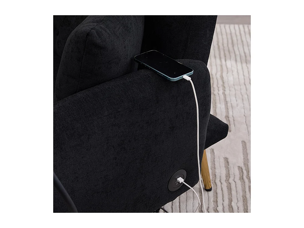 Canapé convertible 2 places dossier ajustable USB poche support téléphone pieds métal pliant siège lit dappoint noir