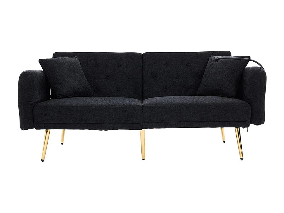 Canapé convertible 2 places dossier ajustable USB poche support téléphone pieds métal pliant siège lit dappoint noir