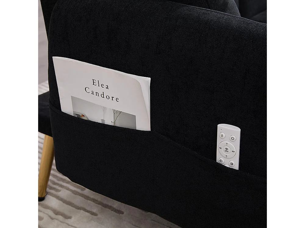 Canapé convertible 2 places dossier ajustable USB poche support téléphone pieds métal pliant siège lit dappoint noir