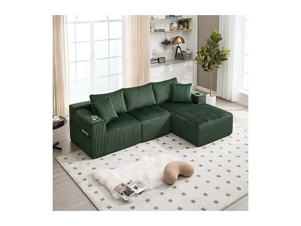 Canapés modulaires chaise longue 2 places velours doux 5 coussins poches porte-gobelets mousse dense DIY salon studio Émeraude