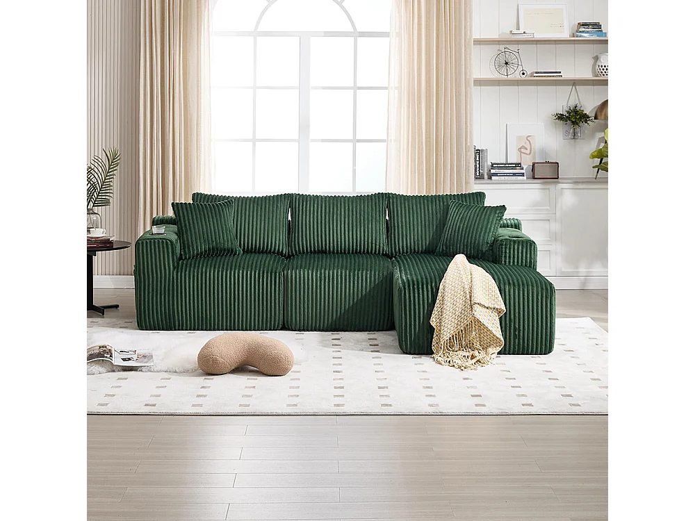 Canapés modulaires chaise longue 2 places velours doux 5 coussins poches porte-gobelets mousse dense DIY salon studio Émeraude