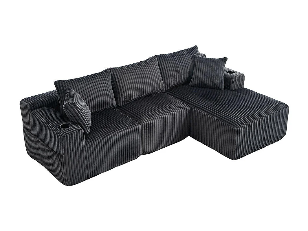 Canapés modulaires chaise longue 2 places velours doux 5 coussins poches porte-gobelets mousse dense DIY salon studio gris