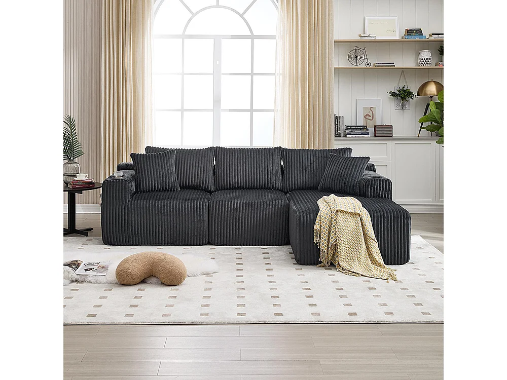 Canapés modulaires chaise longue 2 places velours doux 5 coussins poches porte-gobelets mousse dense DIY salon studio gris