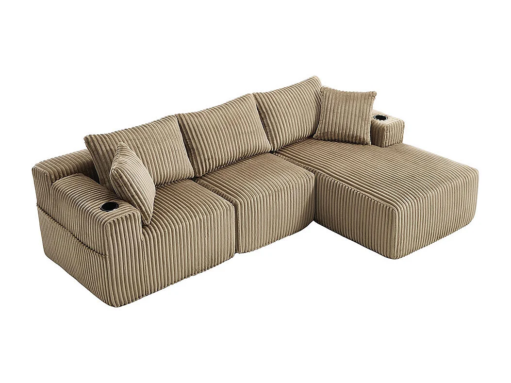 Canapés modulaires chaise longue 2 places velours doux 5 coussins poches porte-gobelets mousse dense DIY salon studio kaki