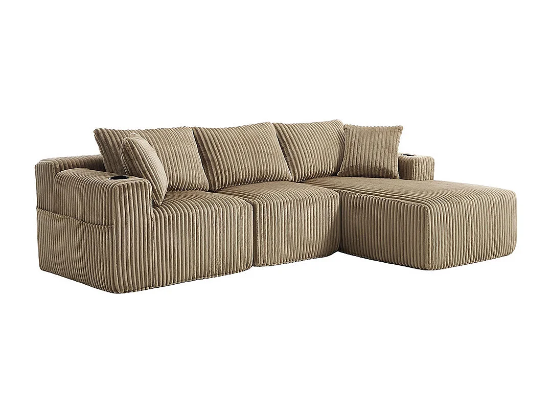 Canapés modulaires chaise longue 2 places velours doux 5 coussins poches porte-gobelets mousse dense DIY salon studio kaki