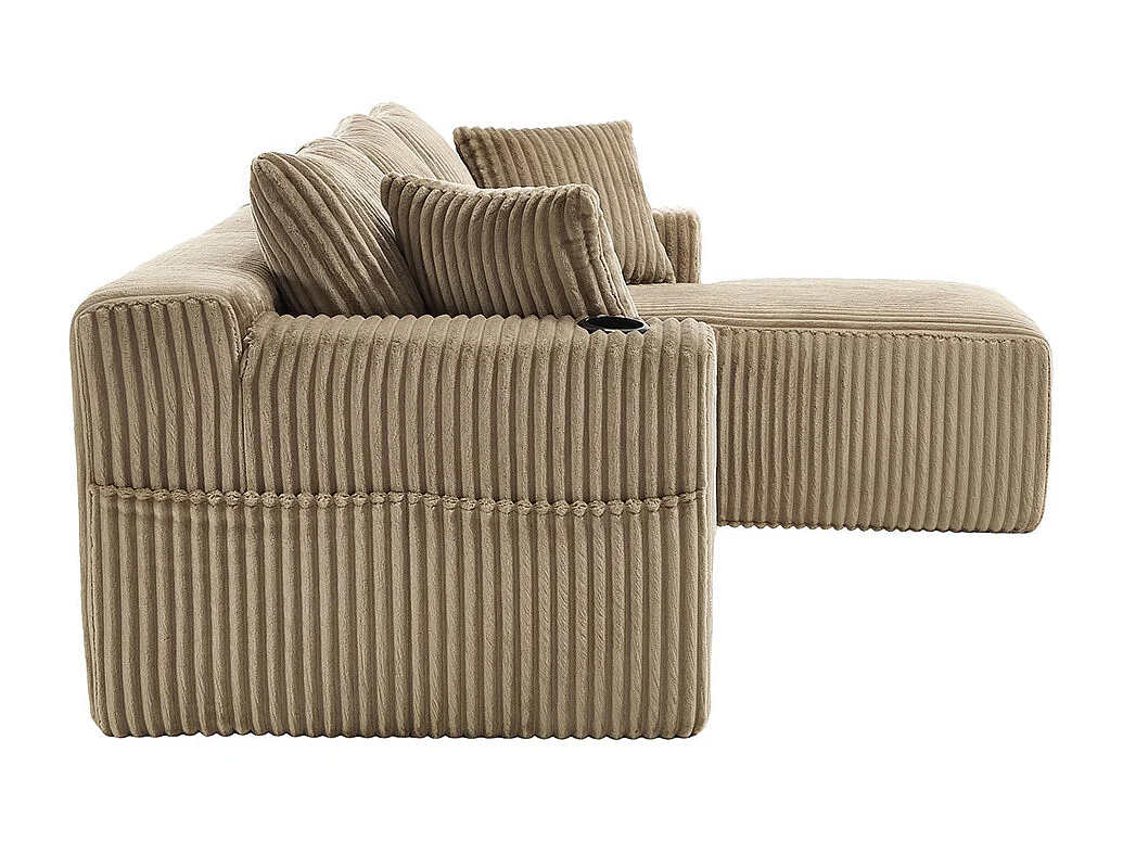 Canapés modulaires chaise longue 2 places velours doux 5 coussins poches porte-gobelets mousse dense DIY salon studio kaki