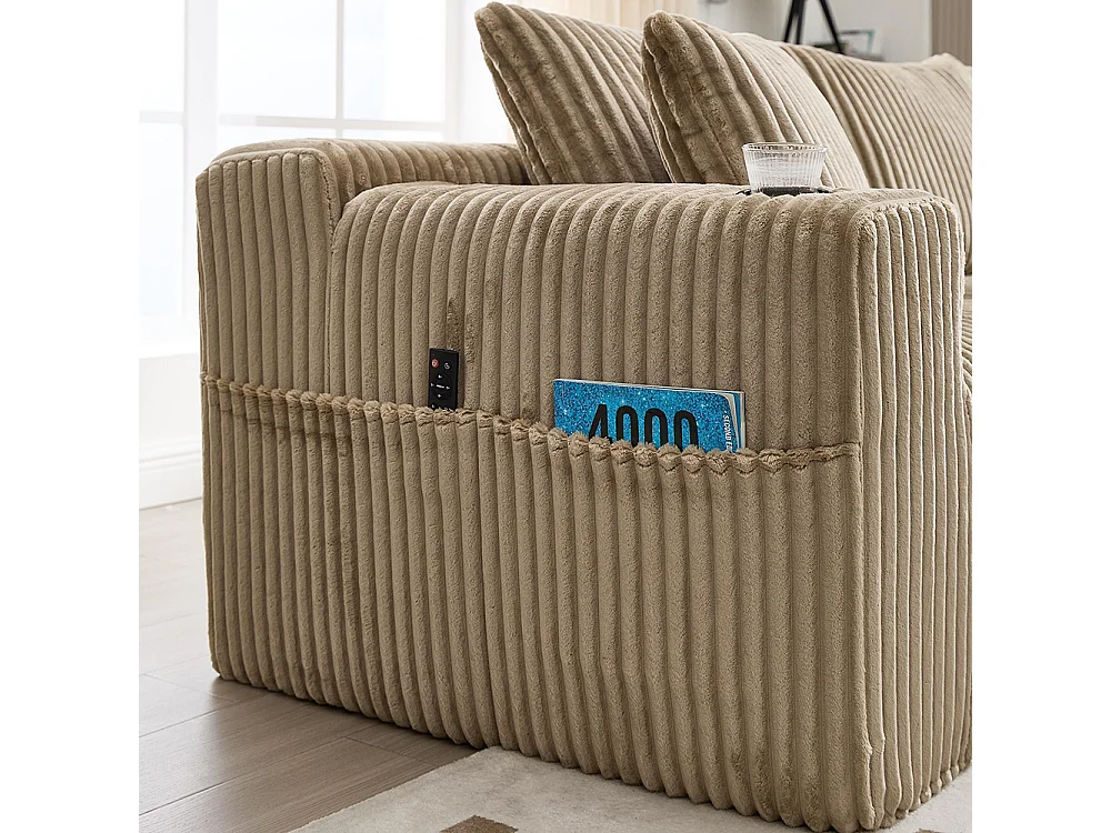 Canapés modulaires chaise longue 2 places velours doux 5 coussins poches porte-gobelets mousse dense DIY salon studio kaki