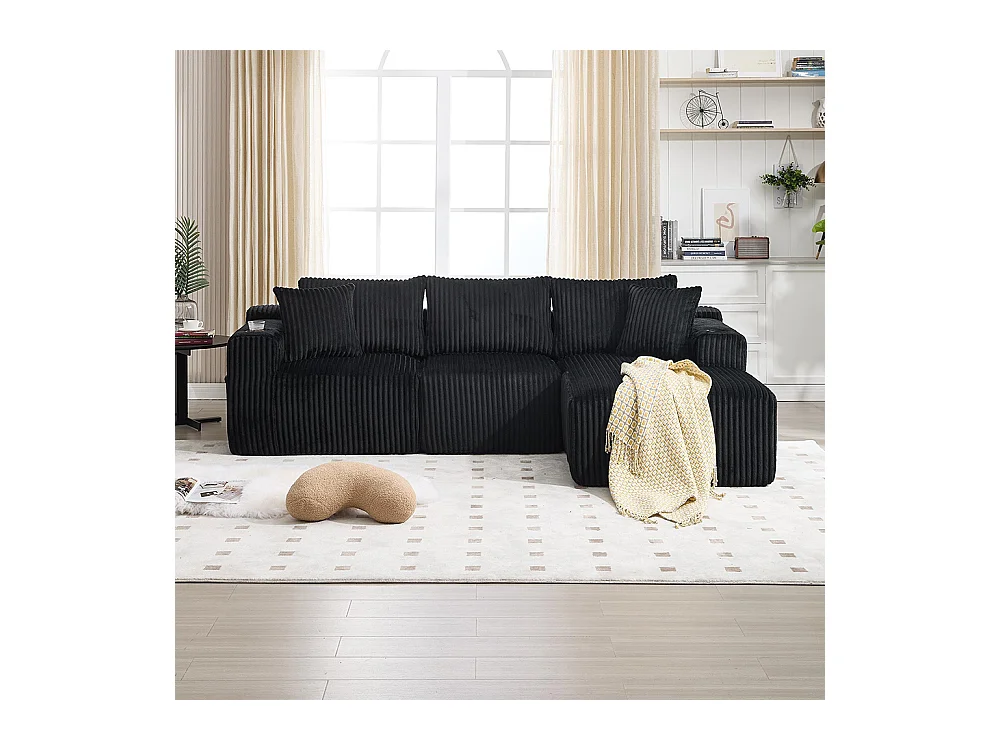 Canapés modulaires chaise longue 2 places velours doux 5 coussins poches porte-gobelets mousse dense DIY salon studio noir