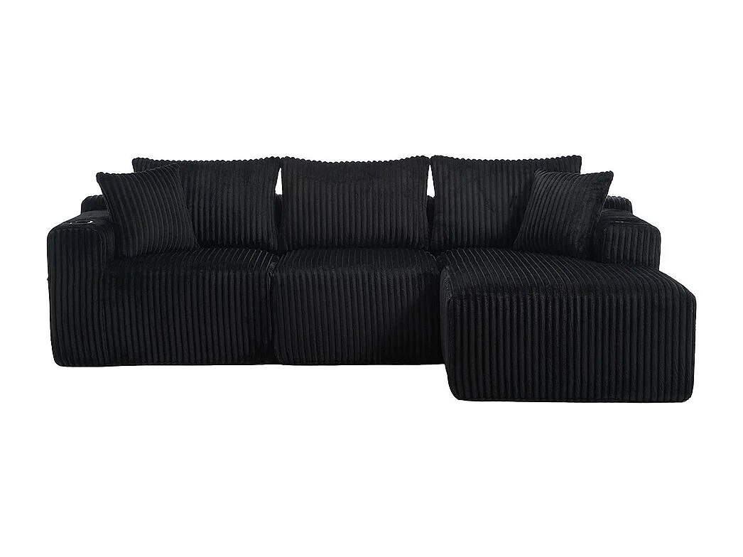 Canapés modulaires chaise longue 2 places velours doux 5 coussins poches porte-gobelets mousse dense DIY salon studio noir