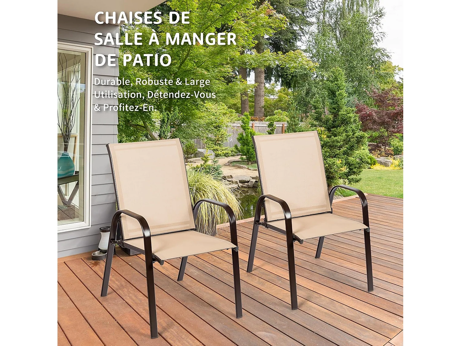 Set van 2 Comfortabele Beige Tuinstoelen van Metaal - Voor Tuin, Zwembad, Eetkamer
