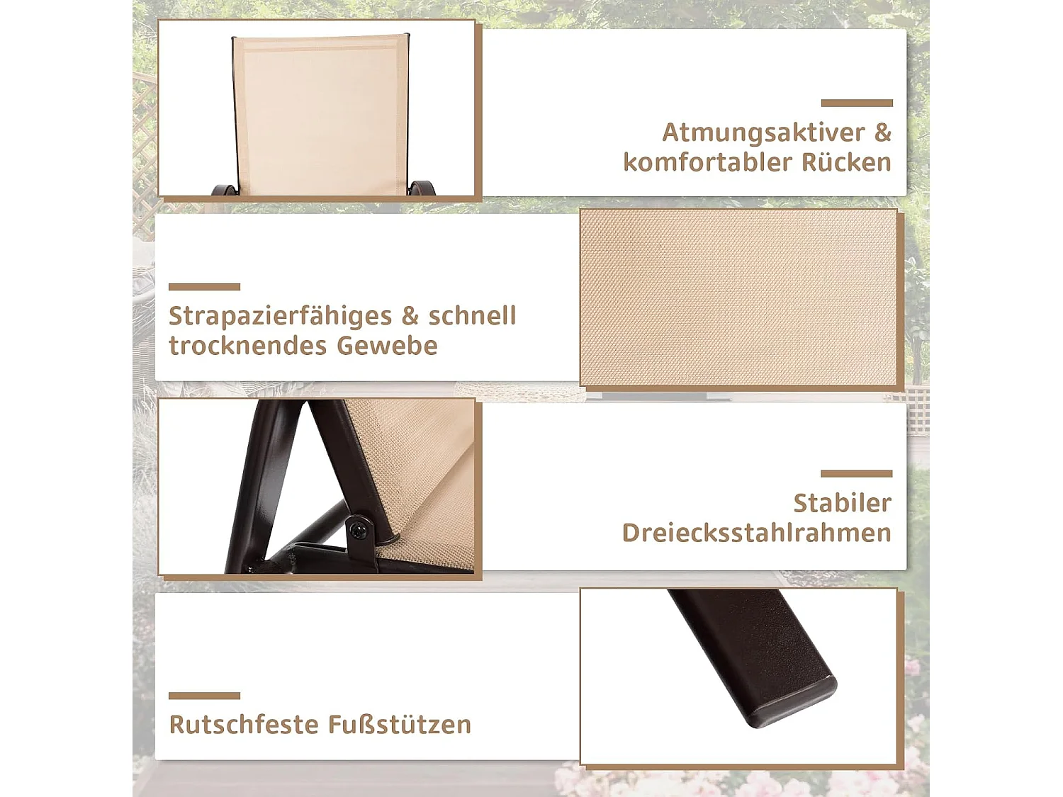 Set van 2 Comfortabele Beige Tuinstoelen van Metaal - Voor Tuin, Zwembad, Eetkamer