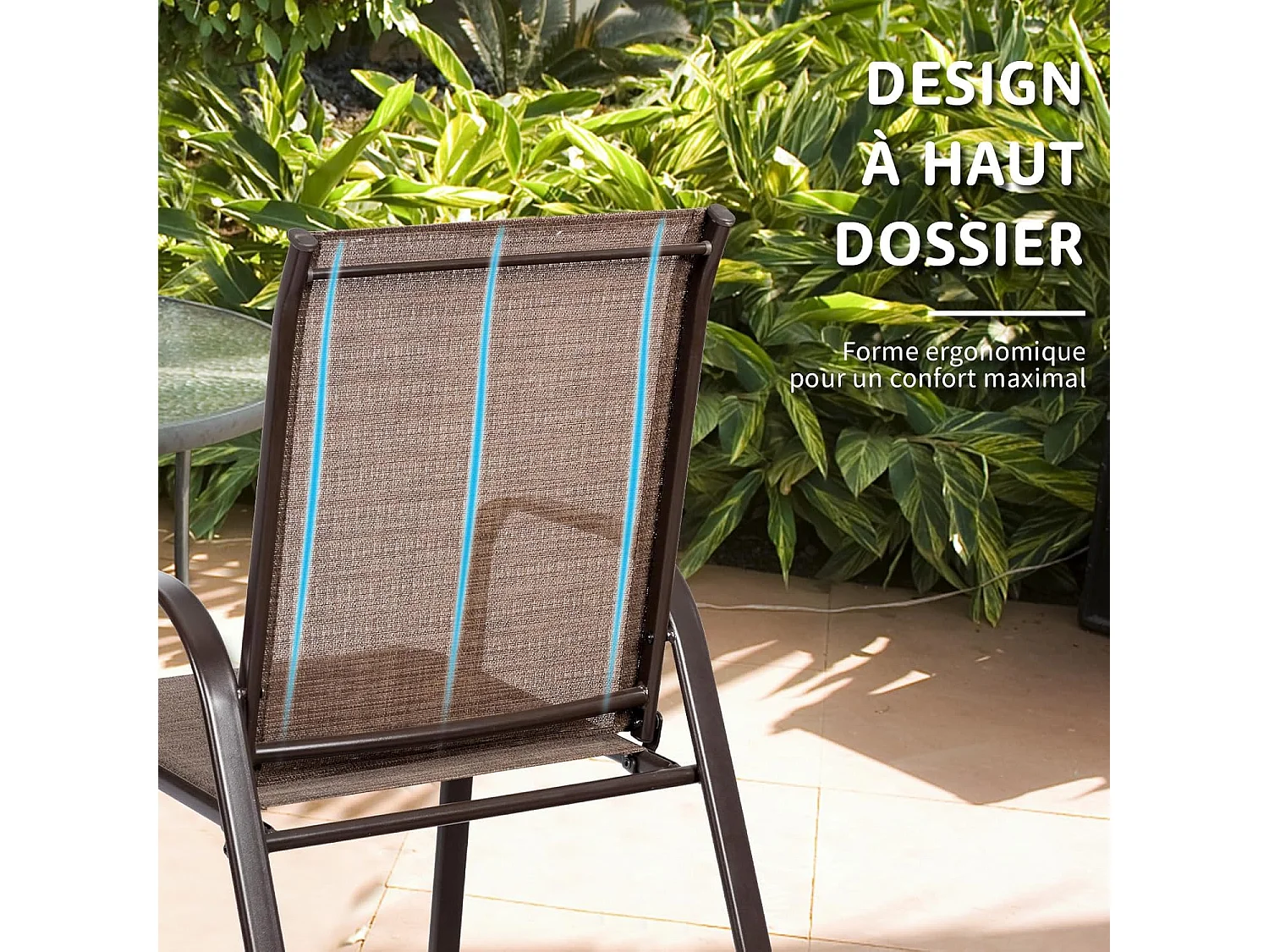 Set van 2 Tuinstoelen van Bruin Metaal, Comfortabel en Stevig, Voor Tuin, Zwembad en Eetkamer