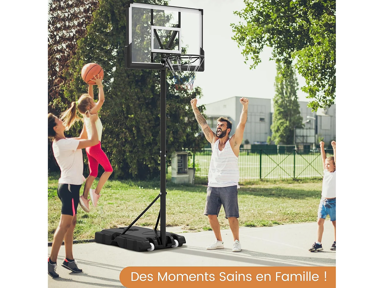 Panier de Basket-Ball Hauteur Réglable 125-305 cm, Panneau Incassable, Base Robuste, Roues - Pour Enfants et Adultes