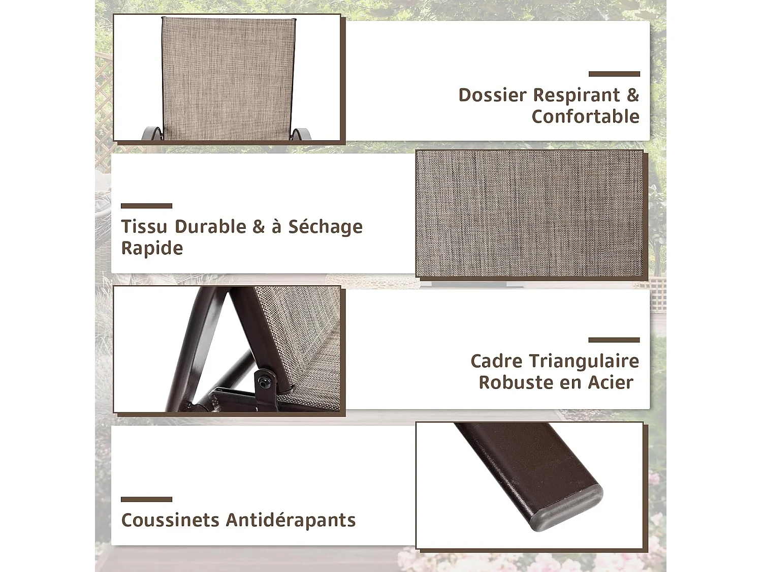 Set van 2 Grijze Ultra Comfortabele Tuinstoelen van Metaal - Voor Tuin, Zwembad en Eetkamer