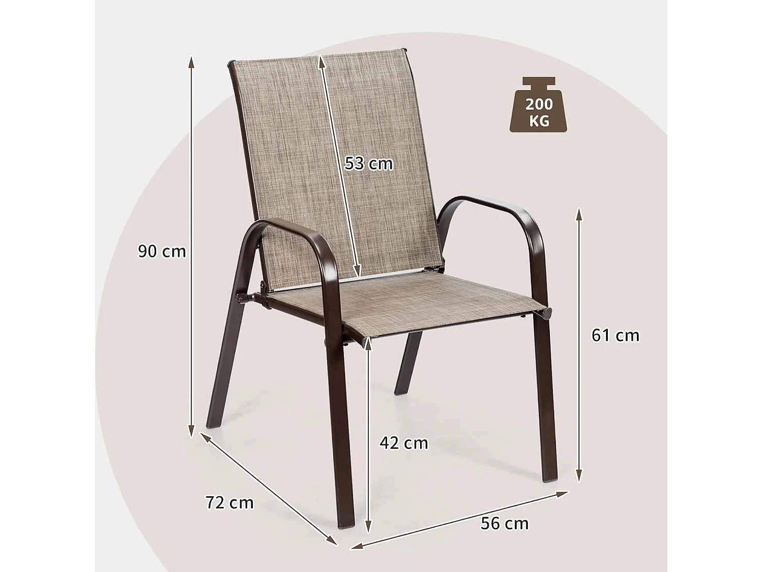 Set van 2 Grijze Ultra Comfortabele Tuinstoelen van Metaal - Voor Tuin, Zwembad en Eetkamer