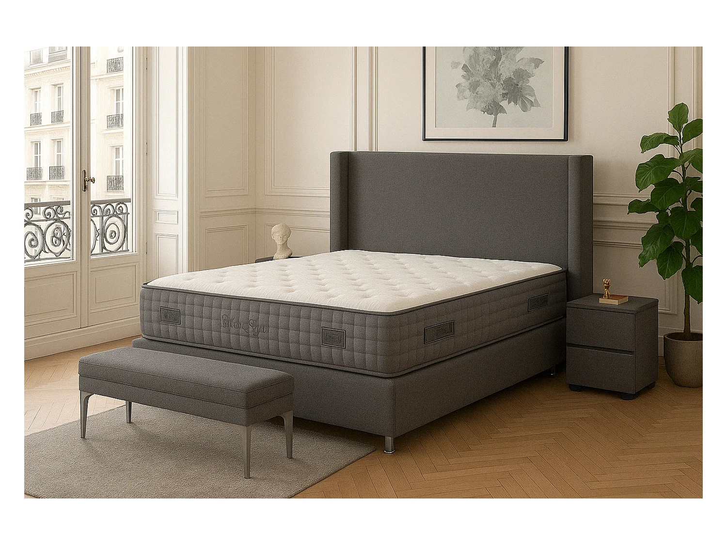 Lit Coffre COCO – Velours – 160x200 cm avec Planche en Bois