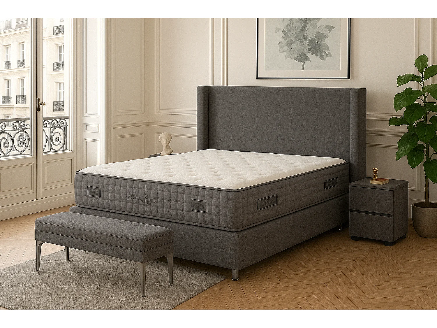 Lit Coffre COCO – Velours – 160x200 cm avec Planche en Bois