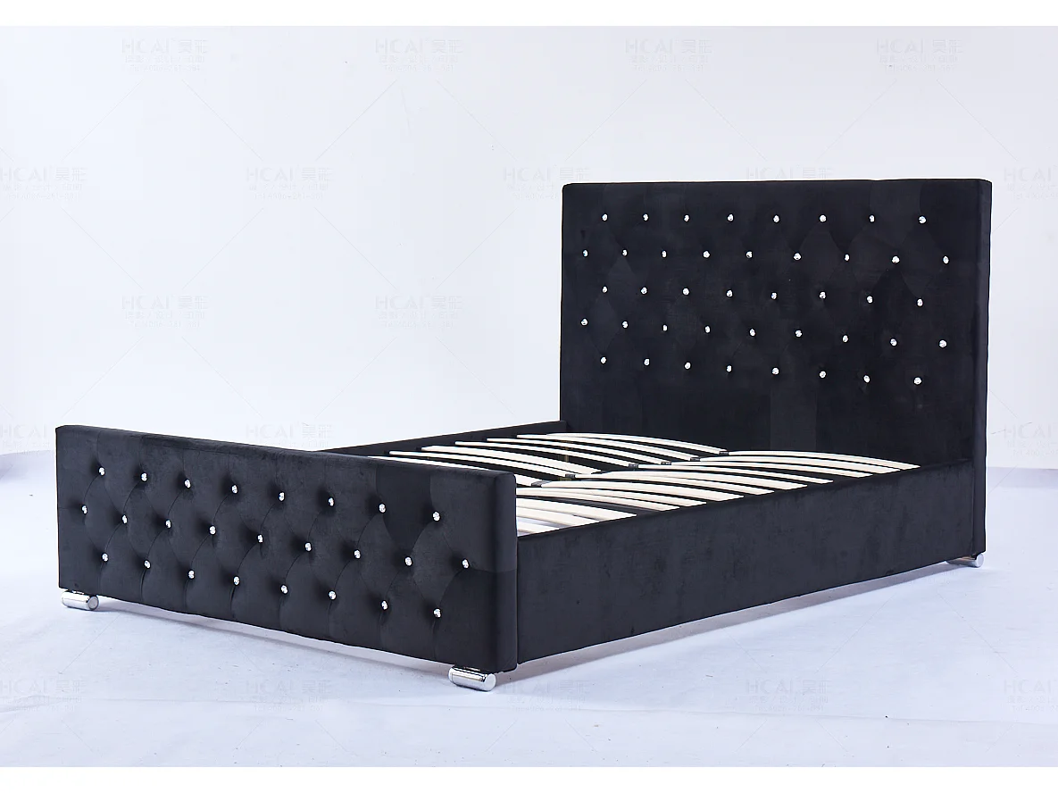 Lit PRESTIGE 2 places 140x190 cm velours noir sommier inclus