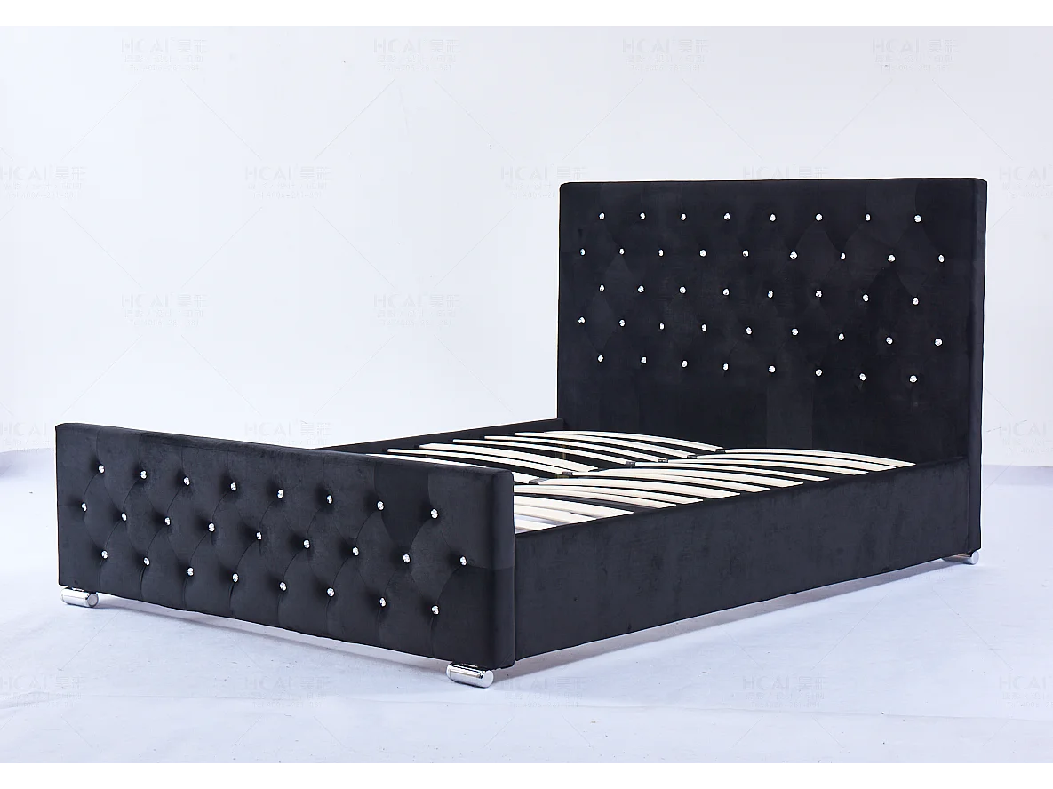 Lit PRESTIGE 2 places 140x190 cm velours noir sommier inclus