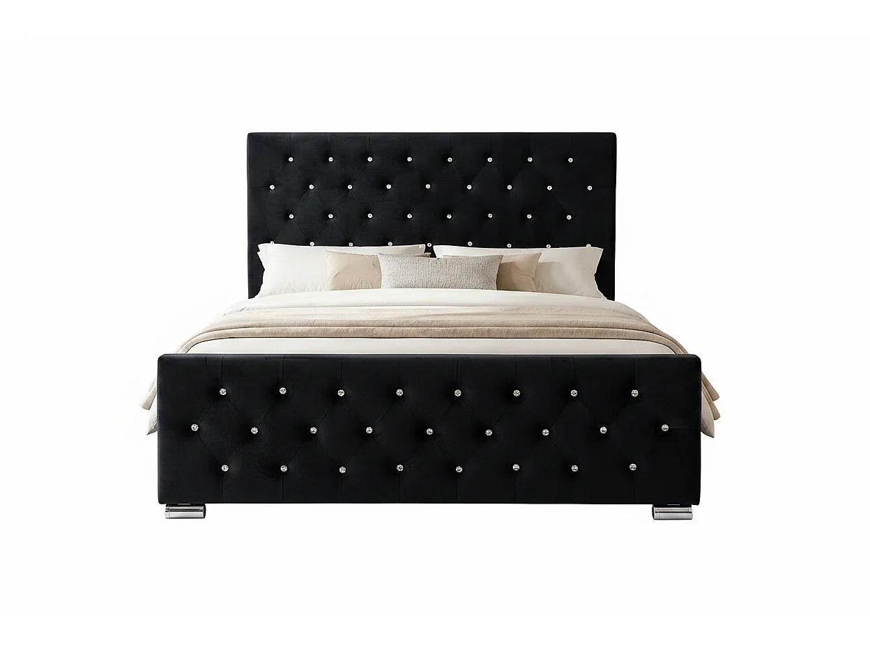 Lit 2 places 140x190 cm velours noir sommier inclus PRESTIGE