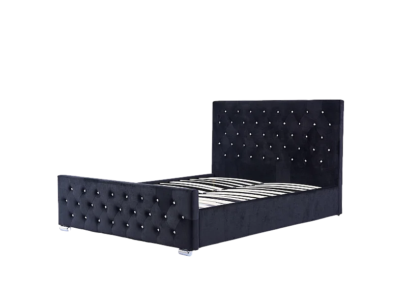 Lit PRESTIGE 2 places 140x190 cm velours noir sommier inclus