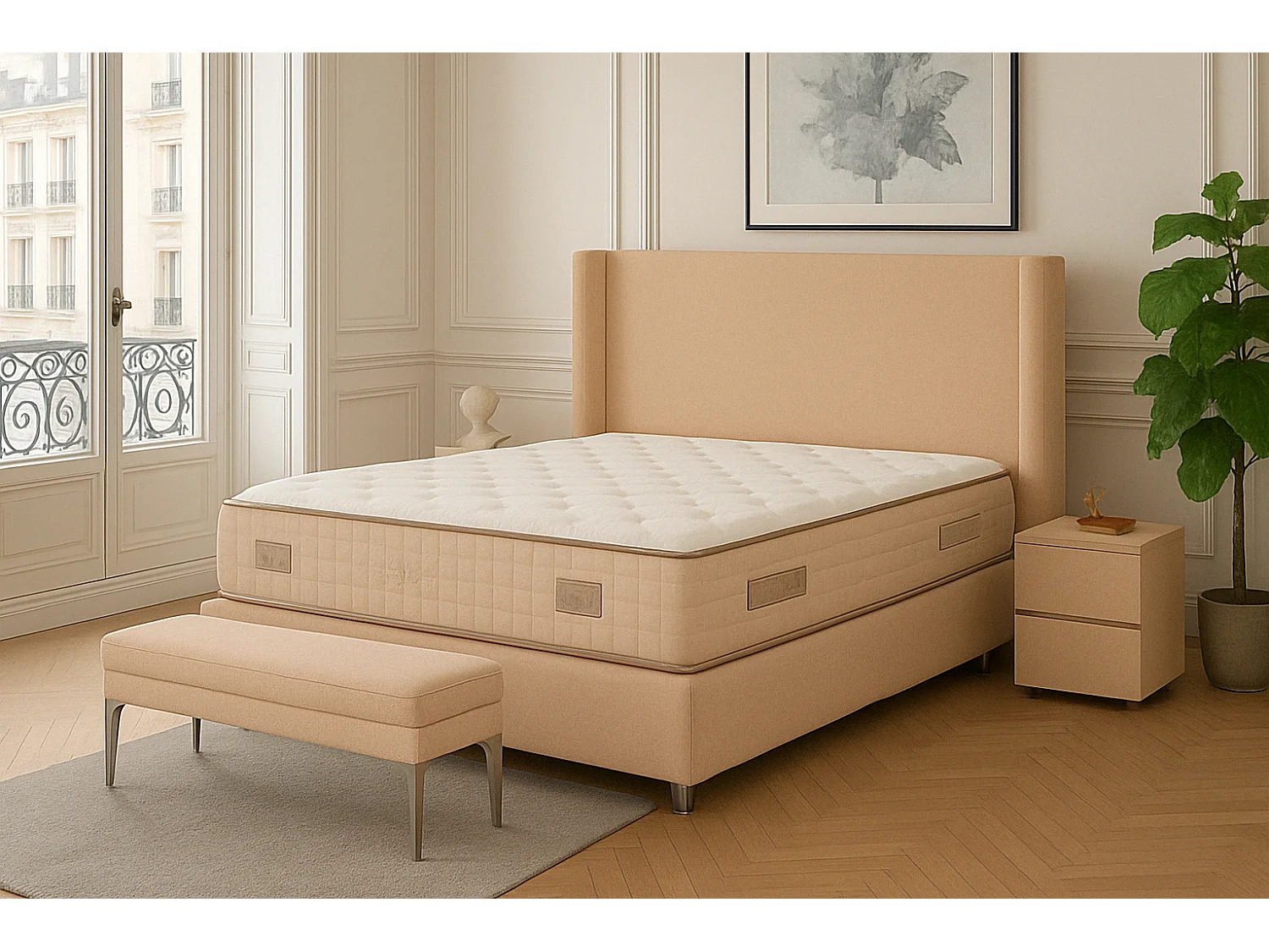 Lit Coffre COCO – Velours – 160x200 cm avec Planche en Bois