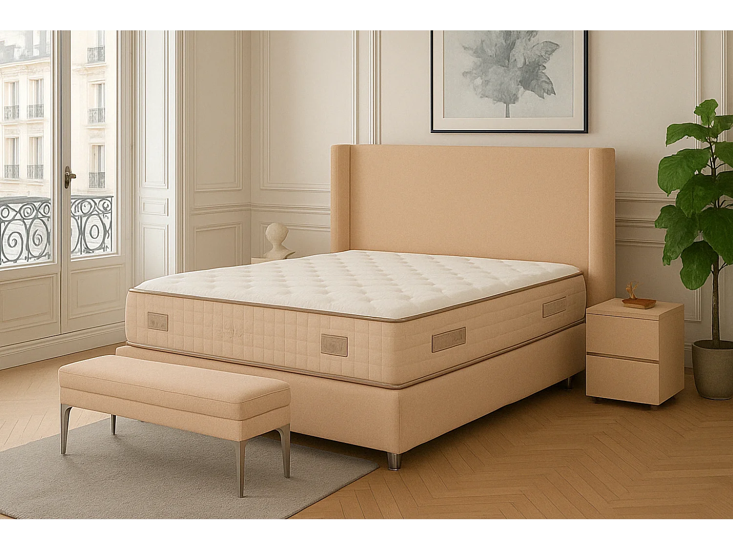 Lit Coffre COCO – Velours – 160x200 cm avec Planche en Bois