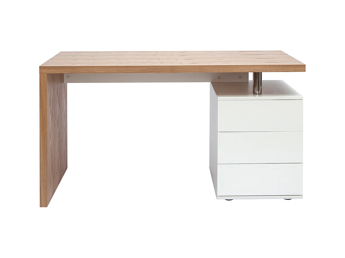 Bureau avec rangements 3 tiroirs design bois clair chêne et blanc L140 cm CALIX