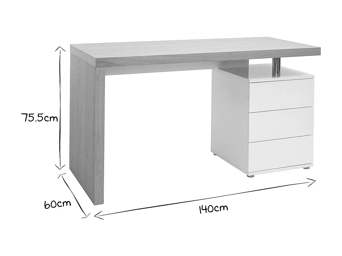 Design-Schreibtisch aus heller Eiche Weiß CALIX