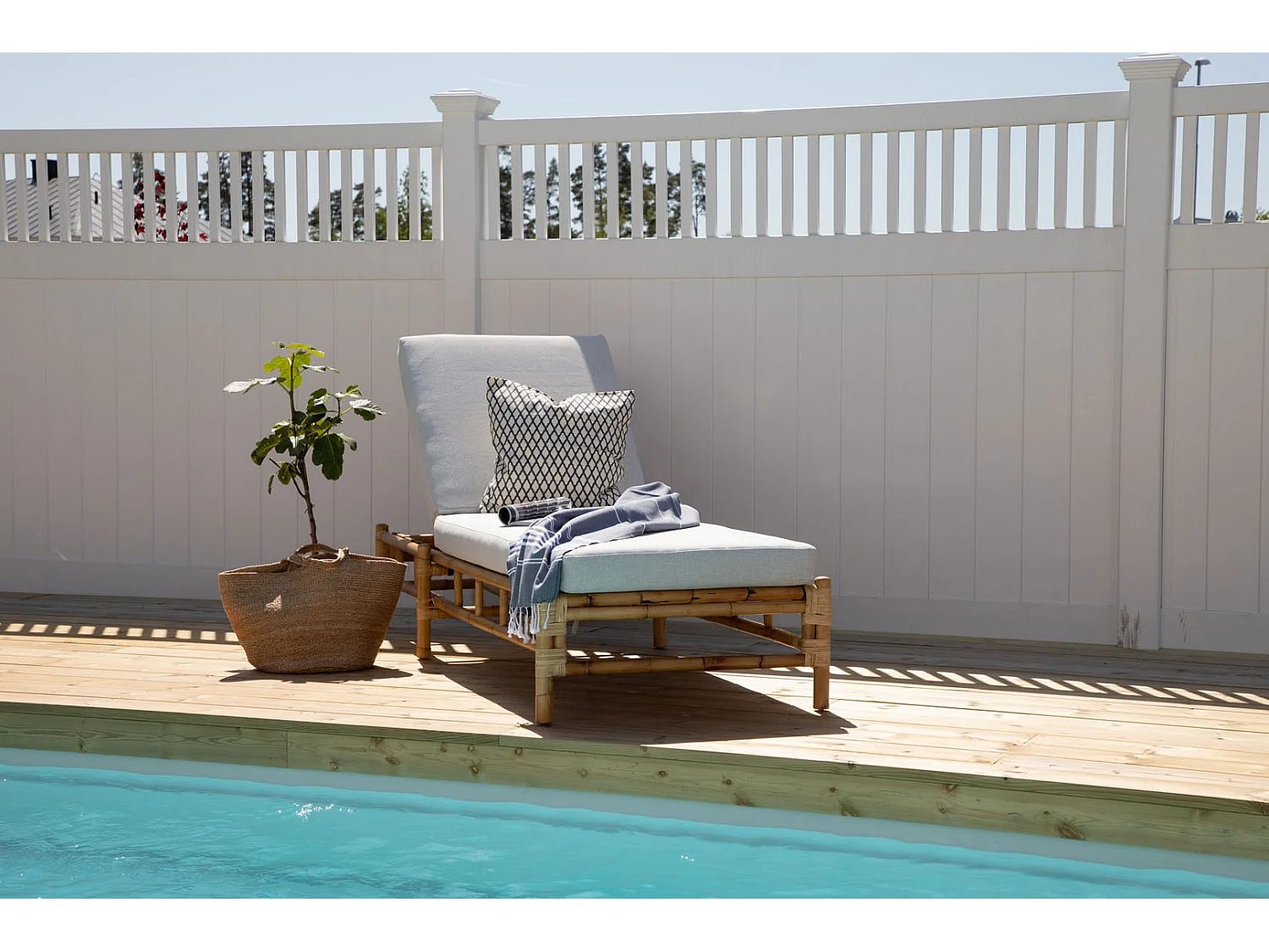 Transat "Cane" 210cm Naturel & Gris