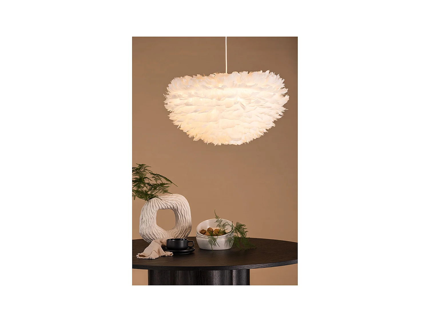 Lampe Suspension en plume "Nicola" 60cm Blanc