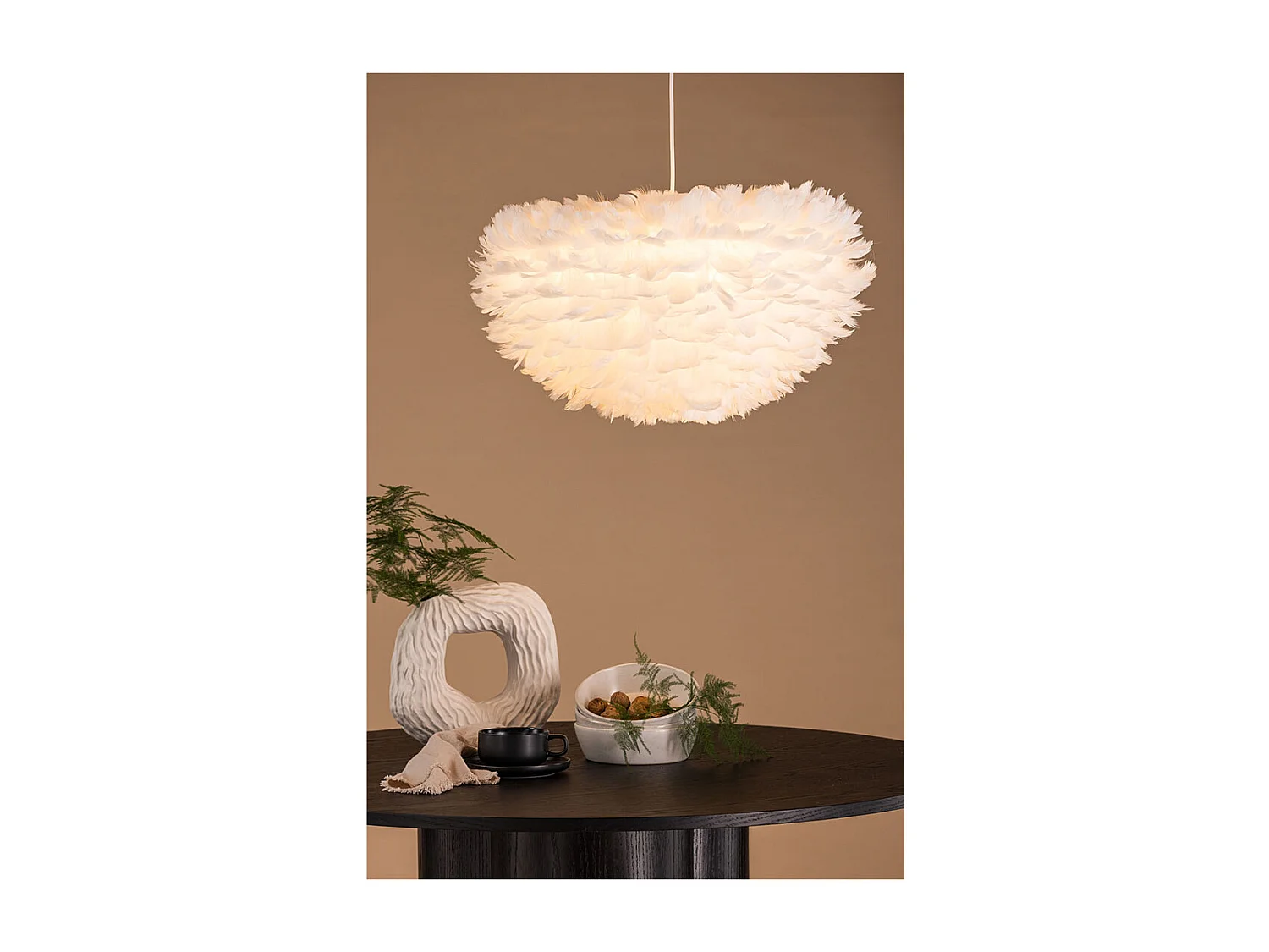 Lampe Suspension en plume "Nicola" 60cm Blanc