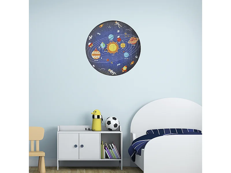 Puzzle Rond Systeme Solaire 100 Pieces Bleu, Orange, Rouge