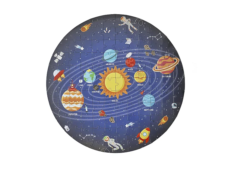Puzzle Rond Systeme Solaire 100 Pieces Bleu, Orange, Rouge