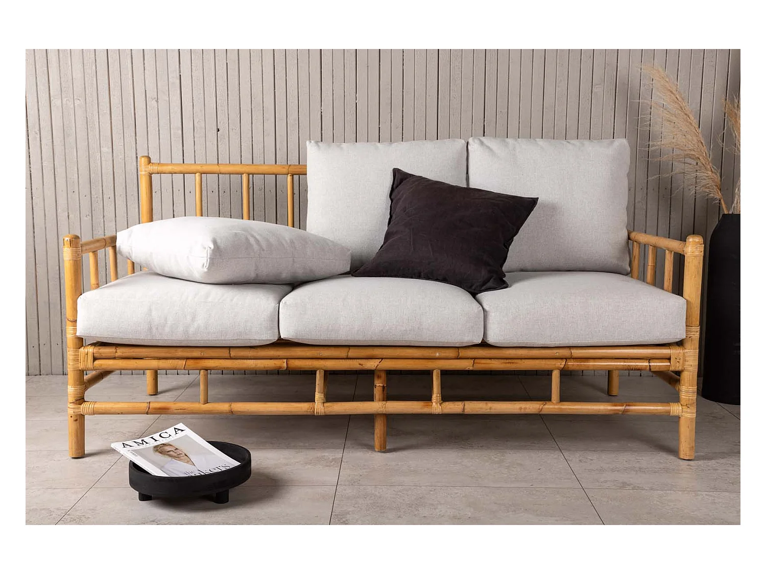 Canapé de jardin 3 Places "Cane" 180cm Naturel