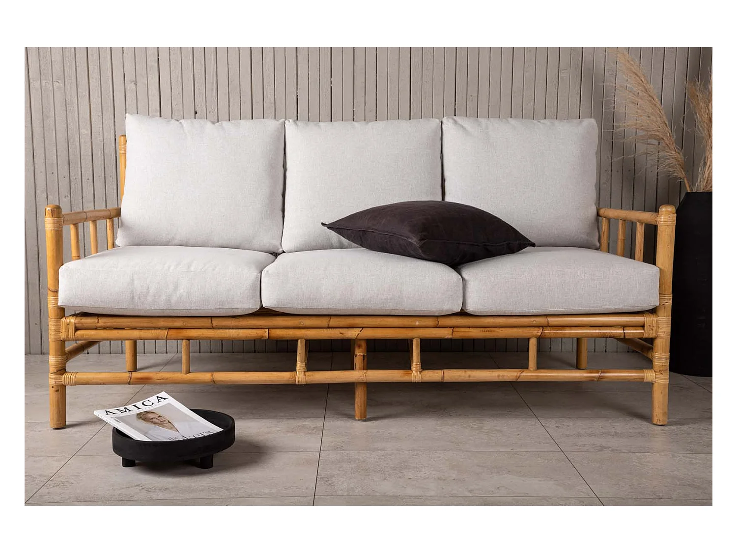 Canapé de jardin 3 Places "Cane" 180cm Naturel