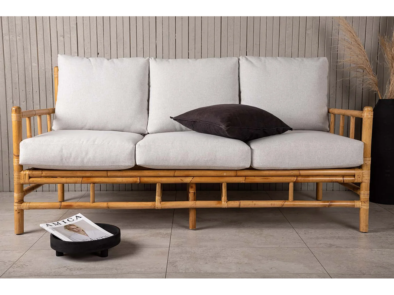 Canapé de jardin 3 Places "Cane" 180cm Naturel