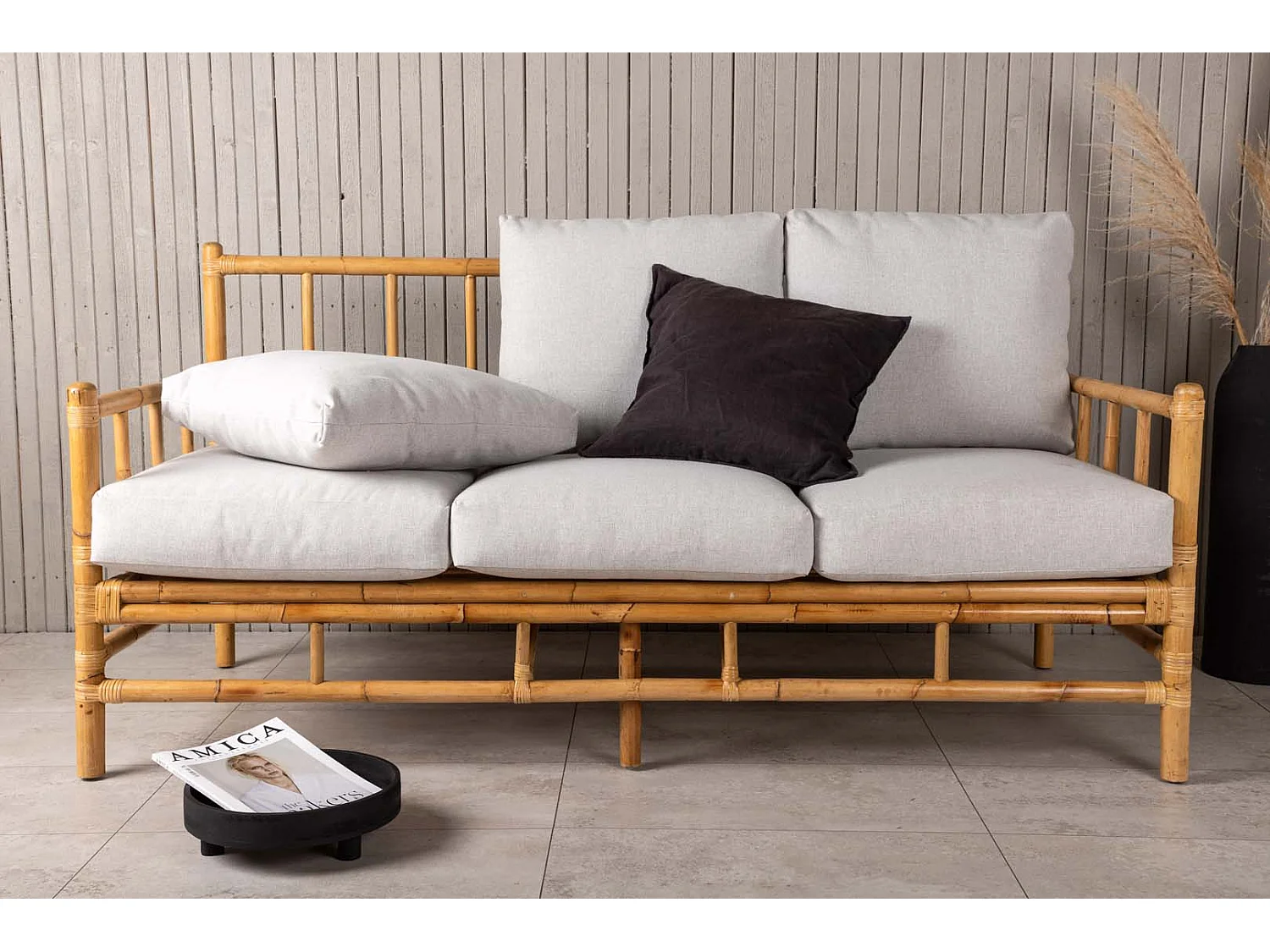 Cane Gartensofa mit Gartenkissen 3 Pers. natur.
