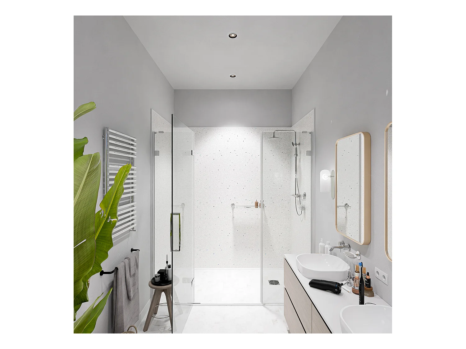 Panneau Douche PVC Terrazzo Blanc - L. 240 x l. 100 x ép. 1 cm