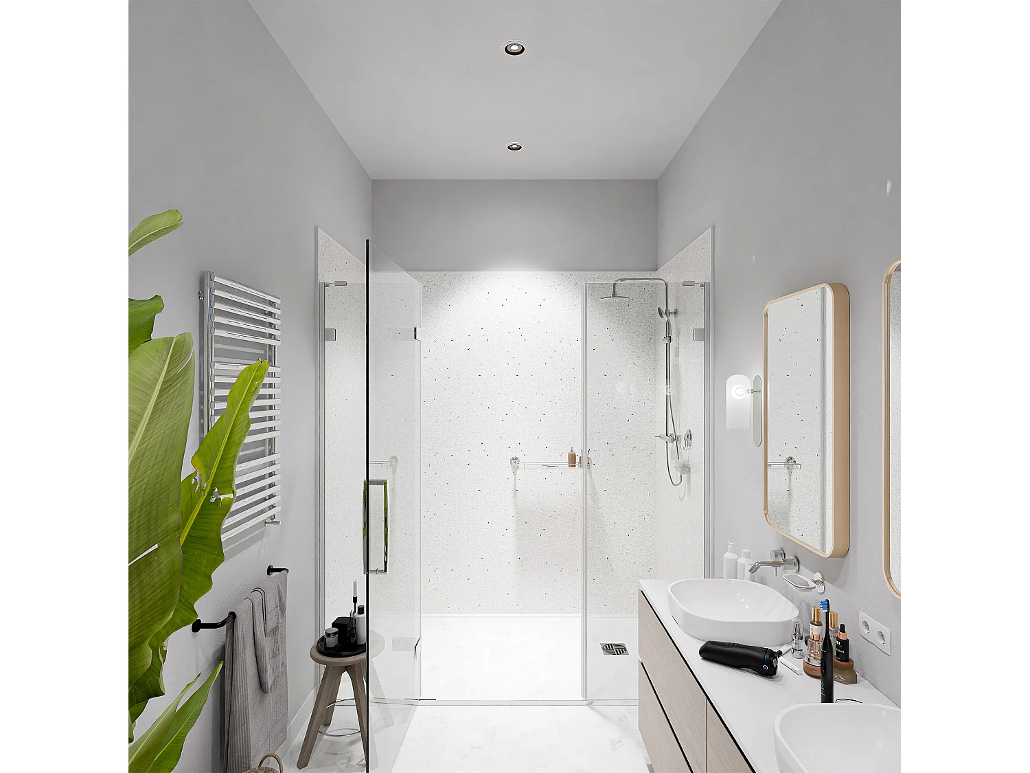 Panneau Douche PVC Terrazzo Blanc - L. 240 x l. 100 x ép. 1 cm