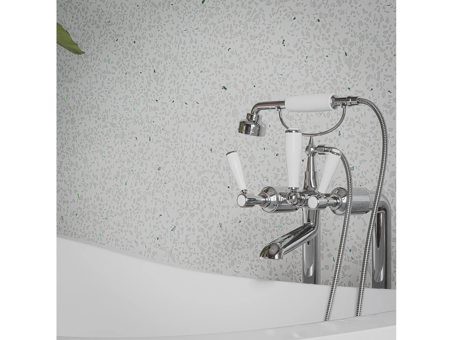 Panneau Douche PVC Terrazzo Blanc - L. 240 x l. 100 x ép. 1 cm