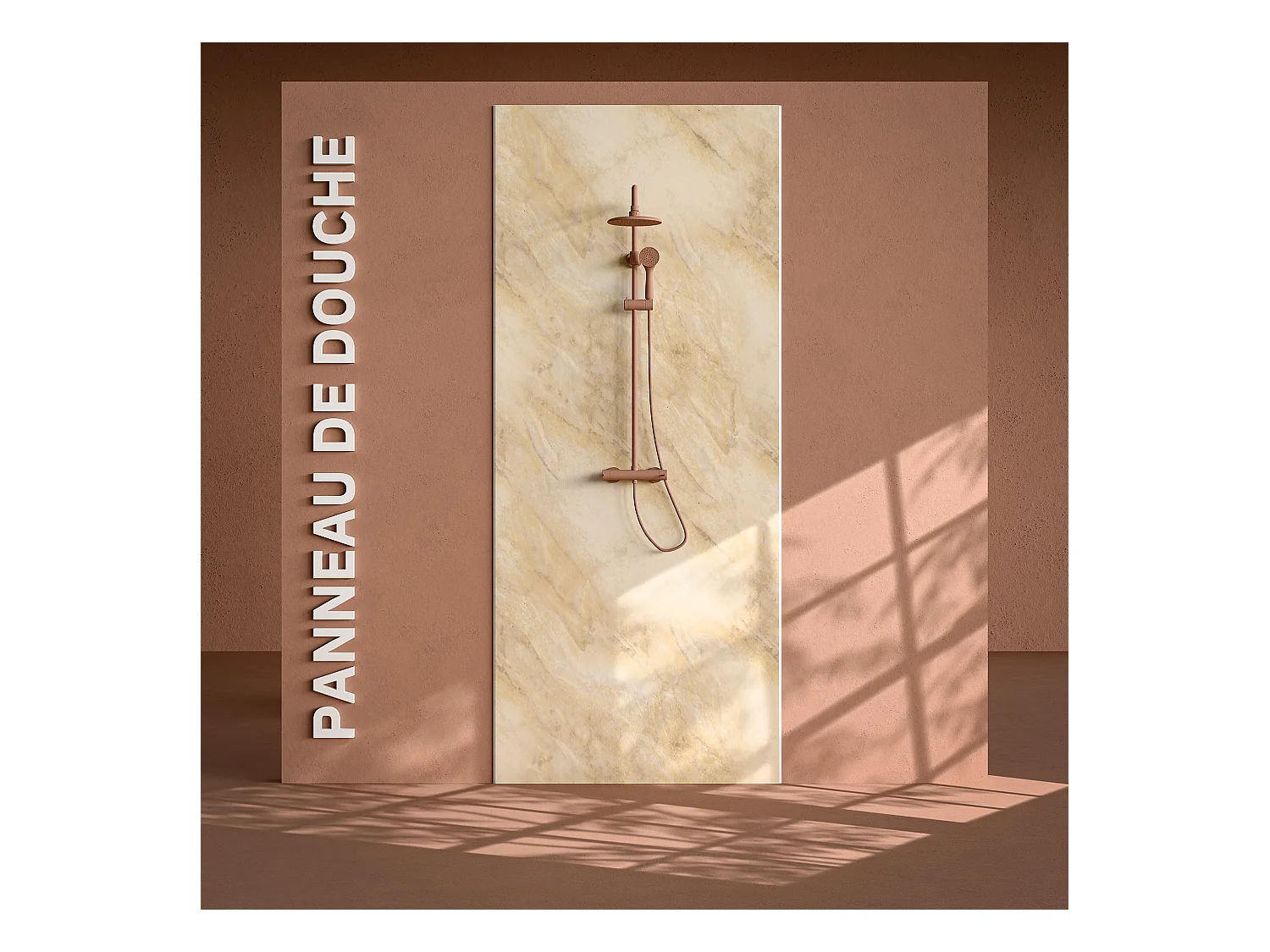 Panneau Douche PVC Marbre Beige - L. 240 x l. 100 x ép. 1 cm