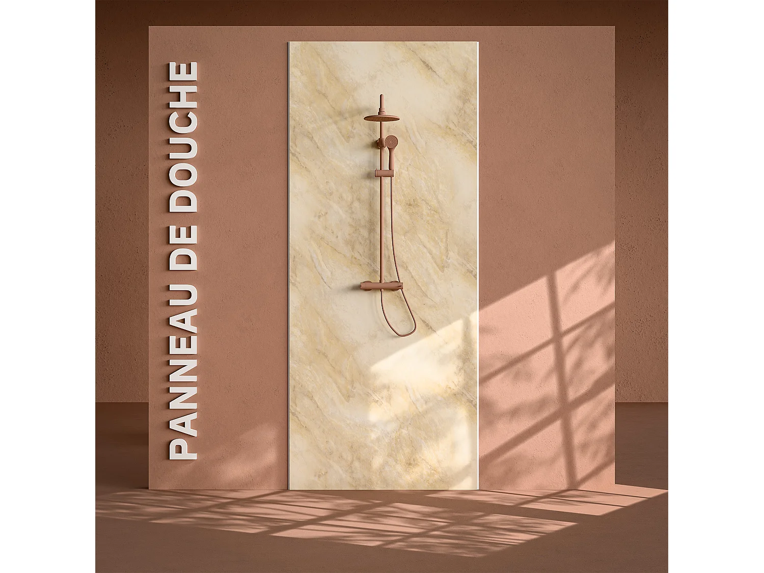 Panneau Douche PVC Marbre Beige - L. 240 x l. 100 x ép. 1 cm