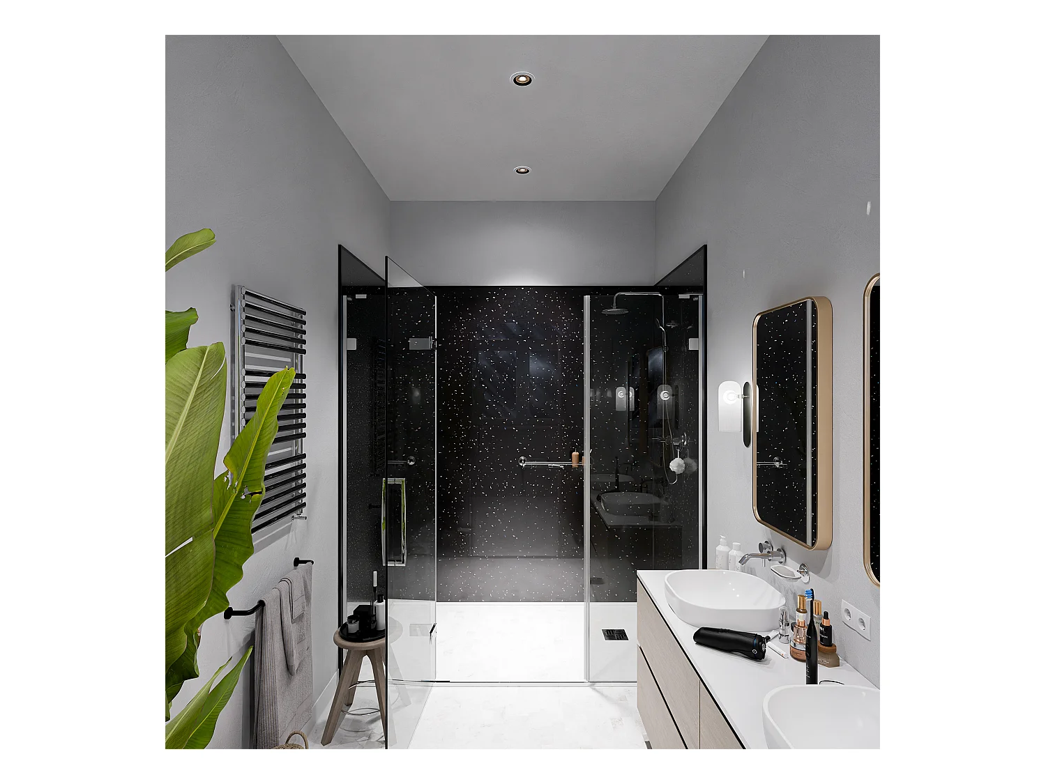 Panneau Douche PVC Terrazzo Noir - L. 240 x l. 100 x ép. 1 cm